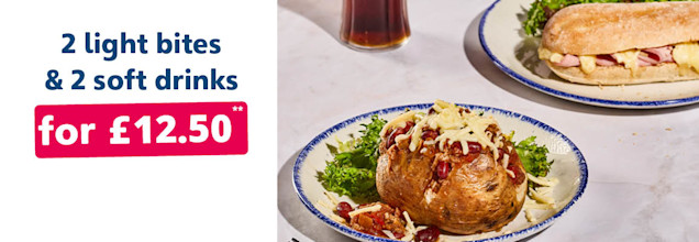 2 lunches & 2 soft drinks for £12.50