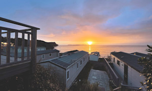 The sun setting over the bay