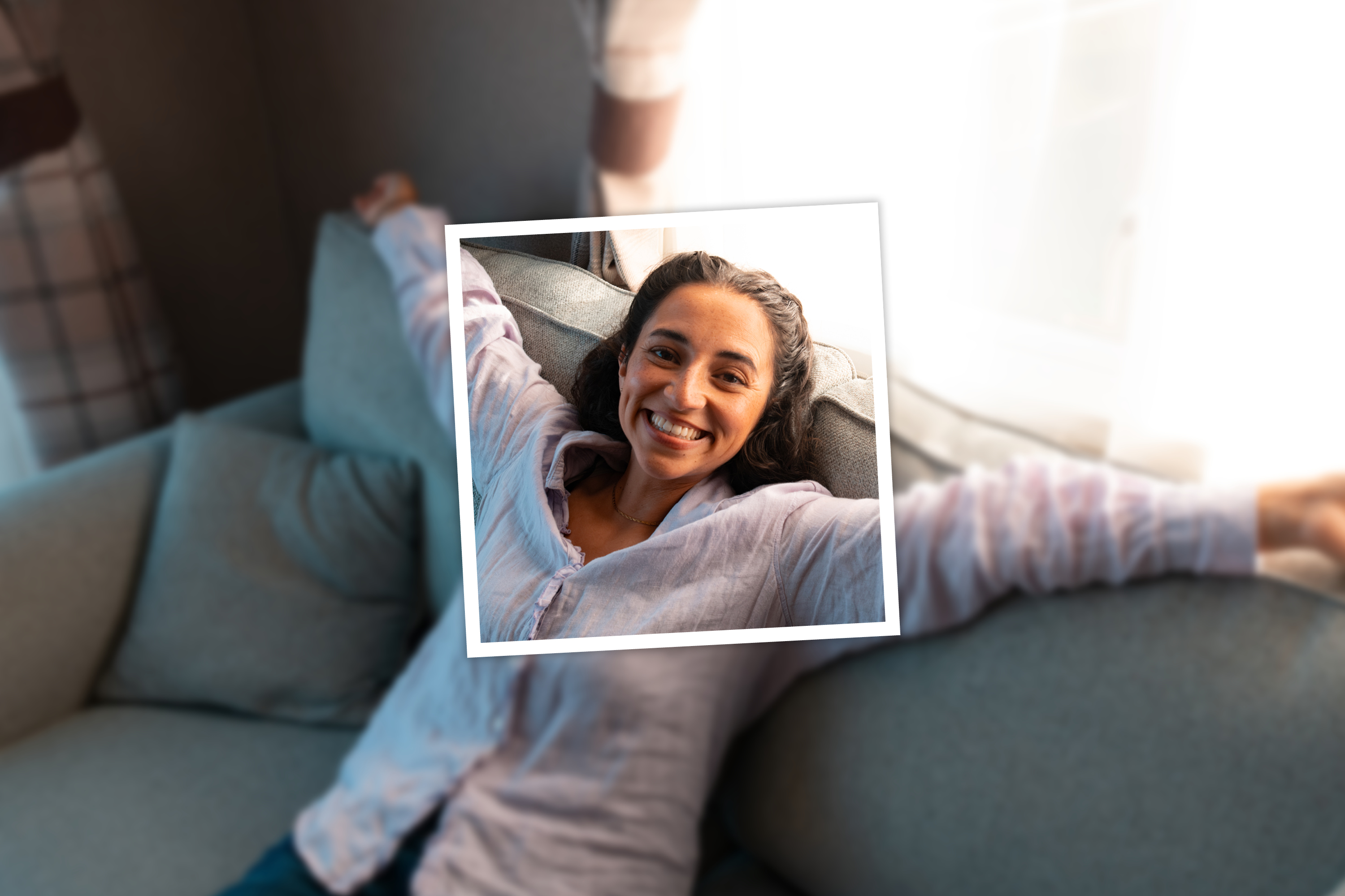 Woman relaxing in a caravan