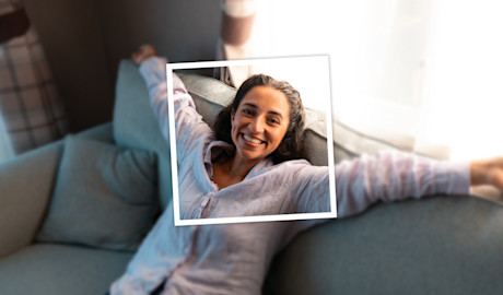 Woman relaxing in a caravan