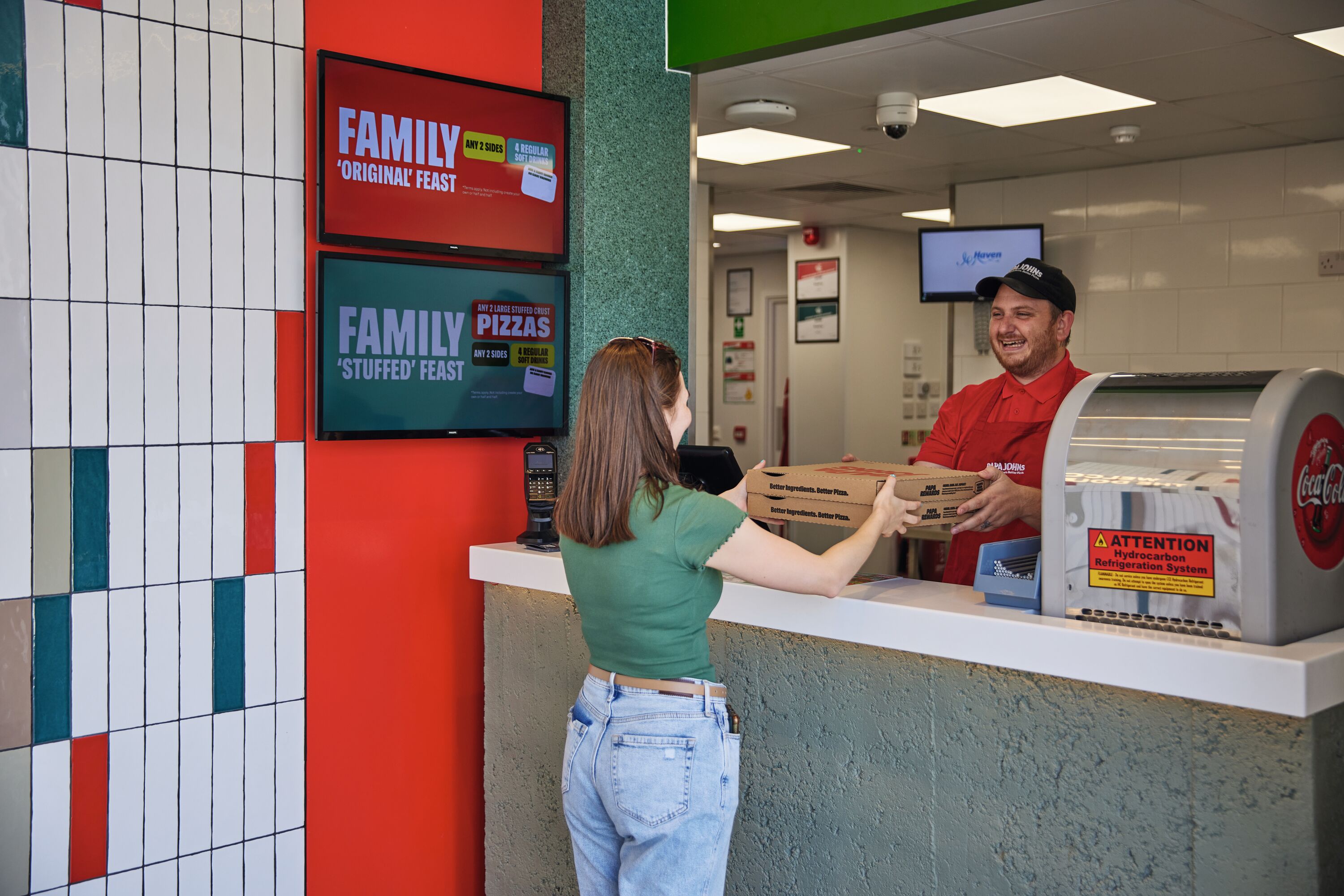 Takeaway Papa Johns pizza at the caravan