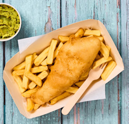 Fish, chips and mushy peas