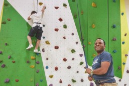 The indoor climbing wall at Combe Haven