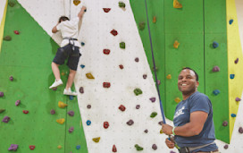 The indoor climbing wall at Combe Haven