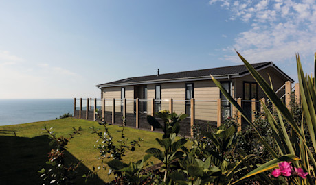 A lodge with sea views at Devon Cliffs.