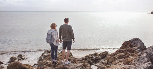 Couple looking at the sea near Hafan y Mor