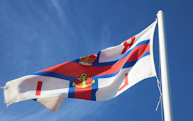 A RNLI flag outside the Grace Darling Museum.