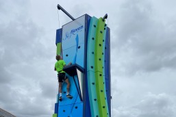 The mobile climbing wall at Perran Sands