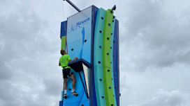 The mobile climbing wall at Perran Sands