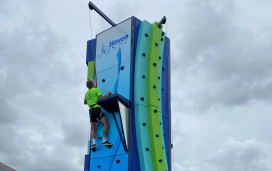 The mobile climbing wall at Perran Sands