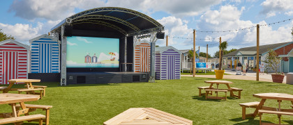 The outdoor stage at Skegness Holiday Park's piazza.