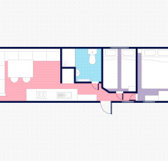 Floor plan for a 2 bedroom Saver caravan
