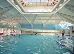 The indoor pool and its flume and toddler paddling area.