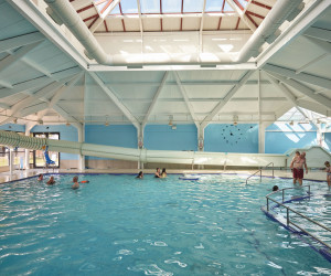 The indoor pool and its flume and toddler paddling area.
