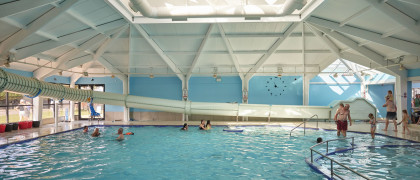 The indoor pool and its flume and toddler paddling area.