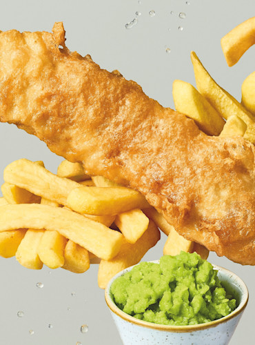 Fish, chips and mushy peas