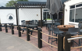 The outdoor seating area at the Ferry Boat Inn, Haven Golden Sands Holiday Park, Lincolnshire.