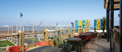 The Marina Bar terrace has wonderful views over the Adventure Village and the estuary