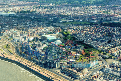 A view of Blackpool Pleasure Beach by the seafront
