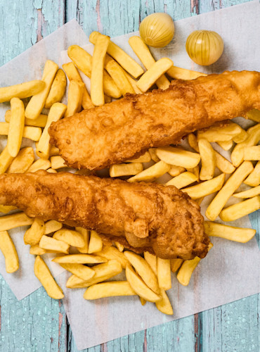 Fish, chips and mushy peas