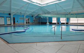 The indoor pool and its flume and toddler paddling area.
