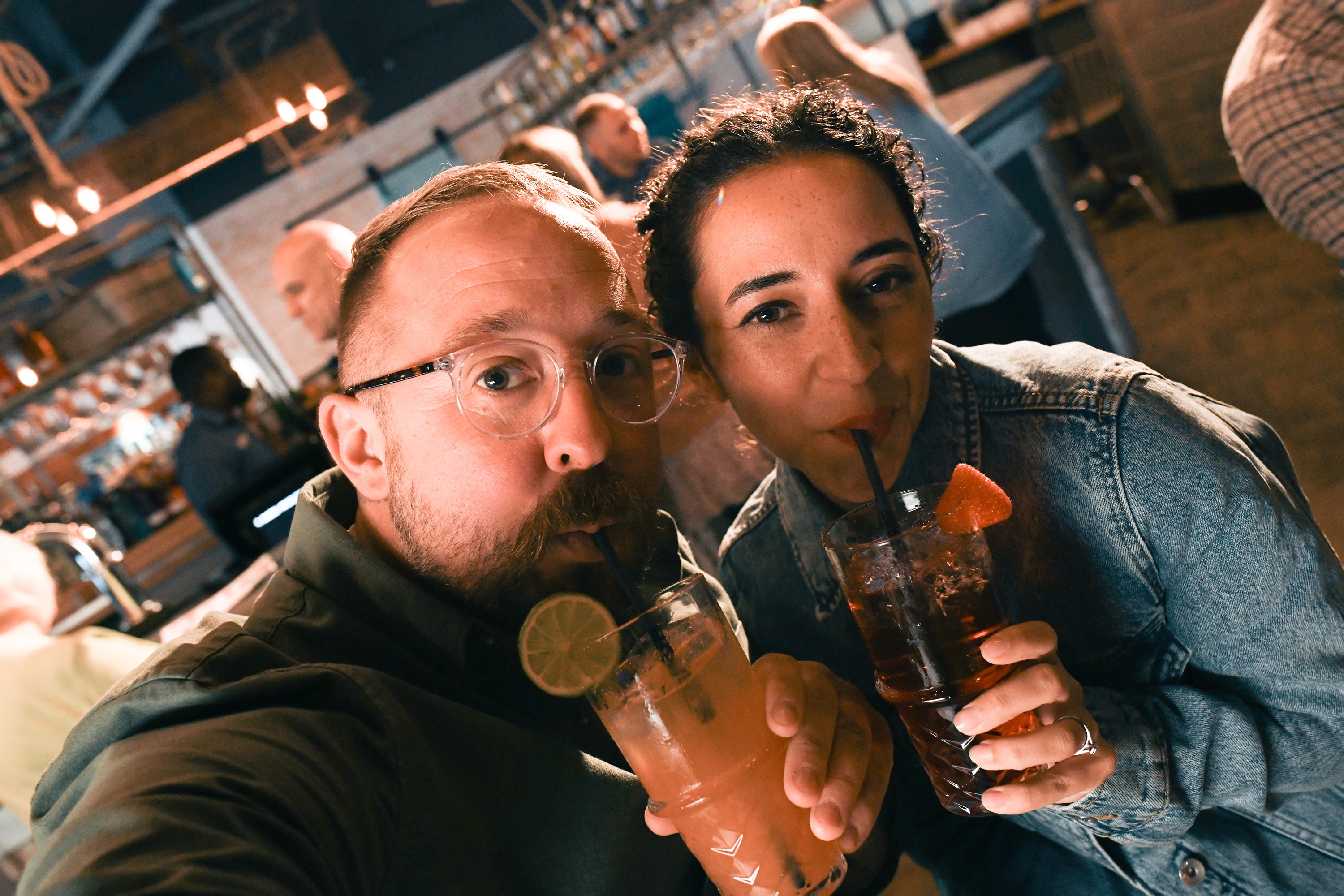 A couple enjoying food and drink at a Haven restaurant