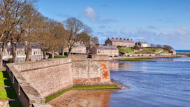 Berwick-upon-Tweed, Northumberland, England, UK - The Elizabethan town wall on a bright spring day.