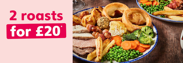 Sunday roast: 2 roasts for £20