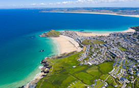 The aerial view of St Ives in Cornwall