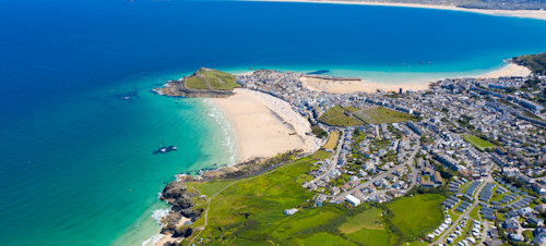 The aerial view of St Ives in Cornwall