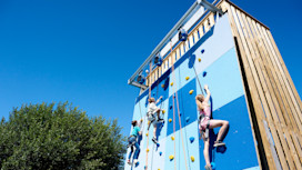 The climbing wall one side, The Jump on the other
