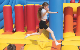 The colourful new Inflatable Arena at Haven Devon Cliffs - a new activity for 2023