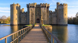 Bodiam Castle, 14th-century medieval fortress with moat and soaring towers