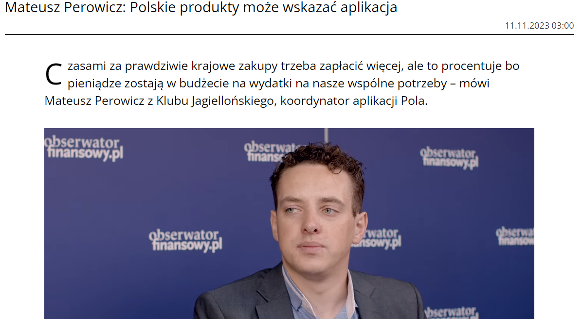 Aplikacja Pola w Obserwatorze Finansowym - Wywiad z Mateuszem Perowiczem