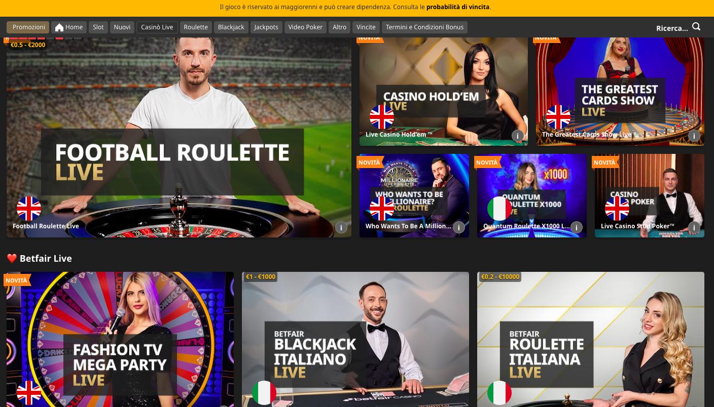 Betfair Casinò Live