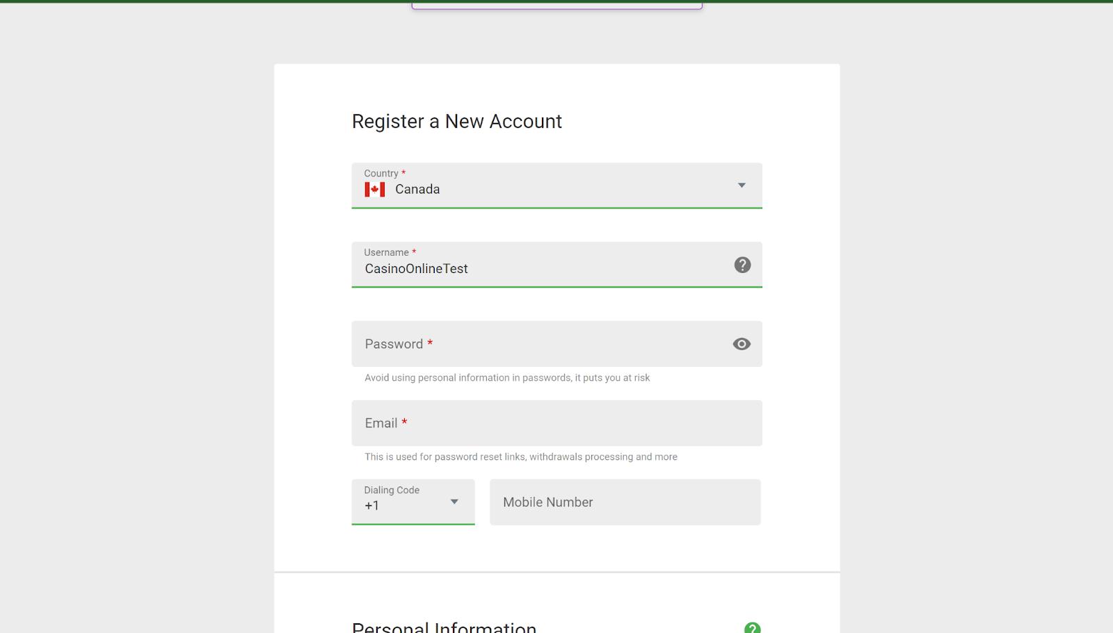 Ruby Fortune’s Registration Form