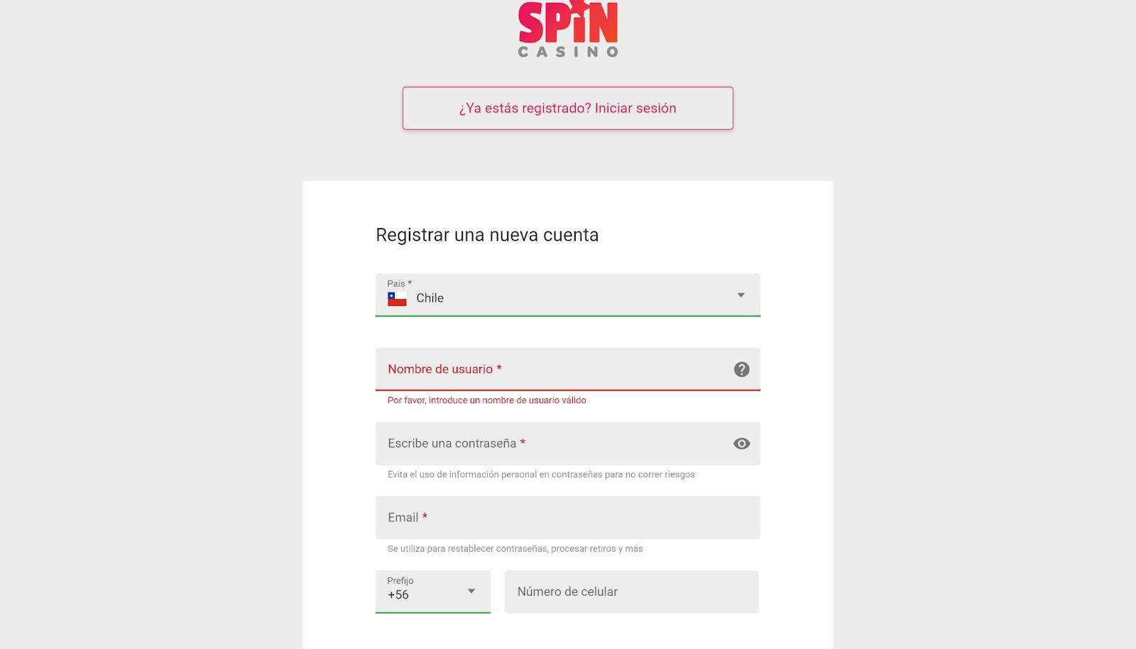 Spin Casino Registro