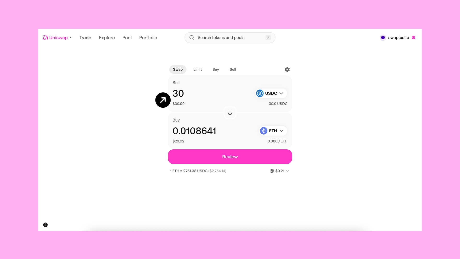 Choose amount of input token to swap on the Uniswap Web App