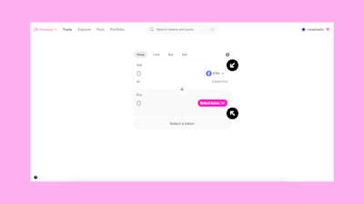 Select input and output tokens on the Uniswap Web App