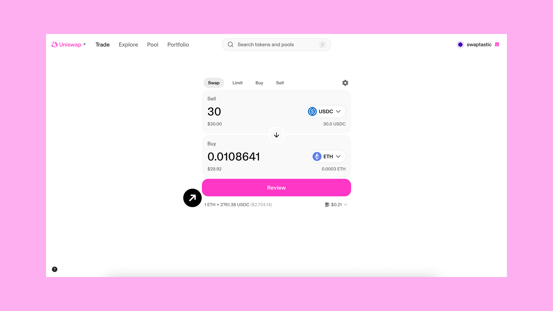 Review swap details on the Uniswap Web App
