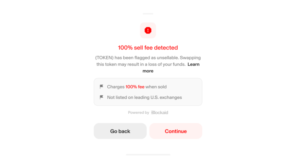 100% sell fee detected warning