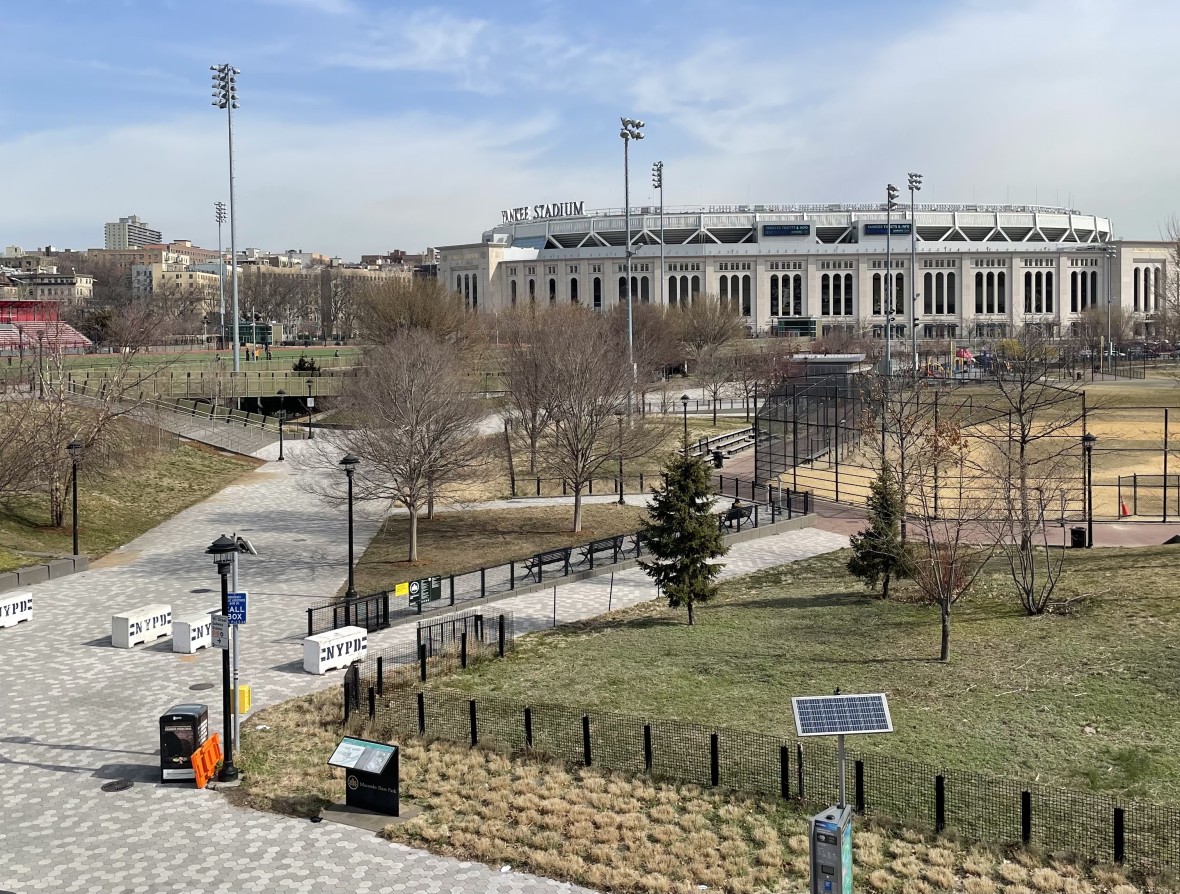 The stadium from the Metro-North station