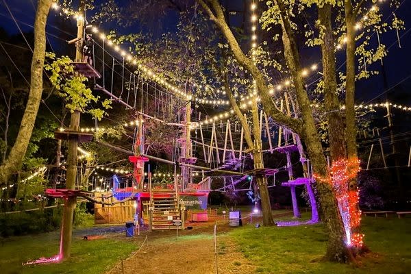 Adventure Park Glow in the Dark course lit up at night