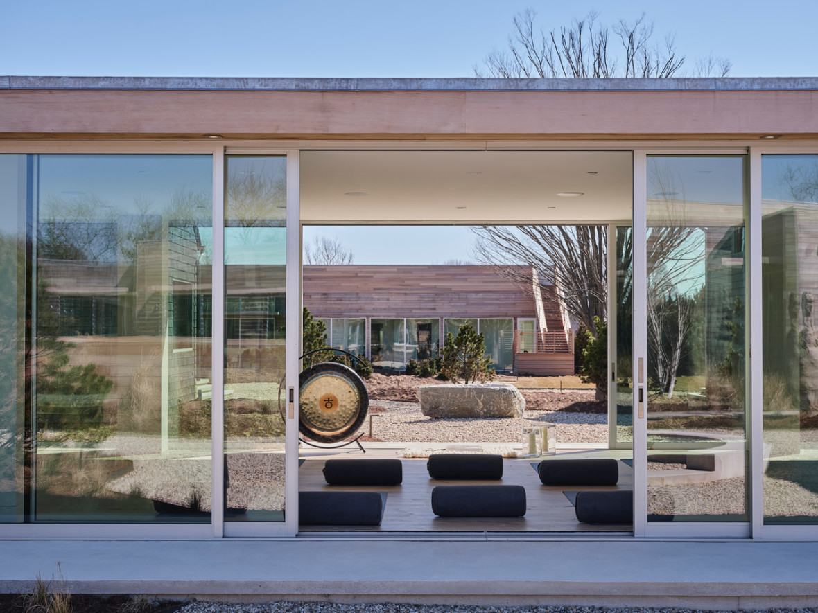 View inside the Meditation Hall at Shou Sugi Ban House in Water Mill