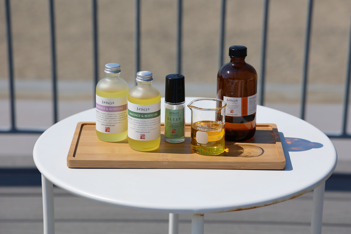 Massage oils and serums at Arogya in Stratford