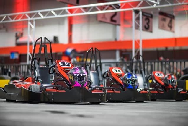 Go-carts waiting for their drivers at RPM Raceway