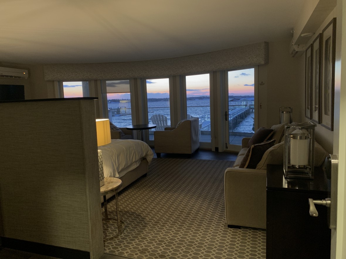 Interior of a room overlooking the Long Island Sound at Fathoms Hotel and Marina