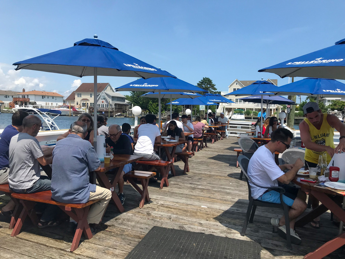 Outdoor dining deck at Bracco's in Freeport