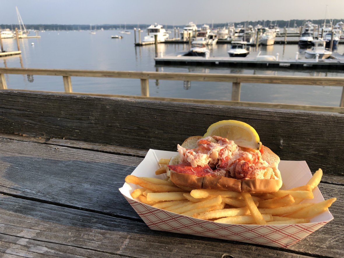 A lobster roll and fries from Butlers Flat Clam Shack