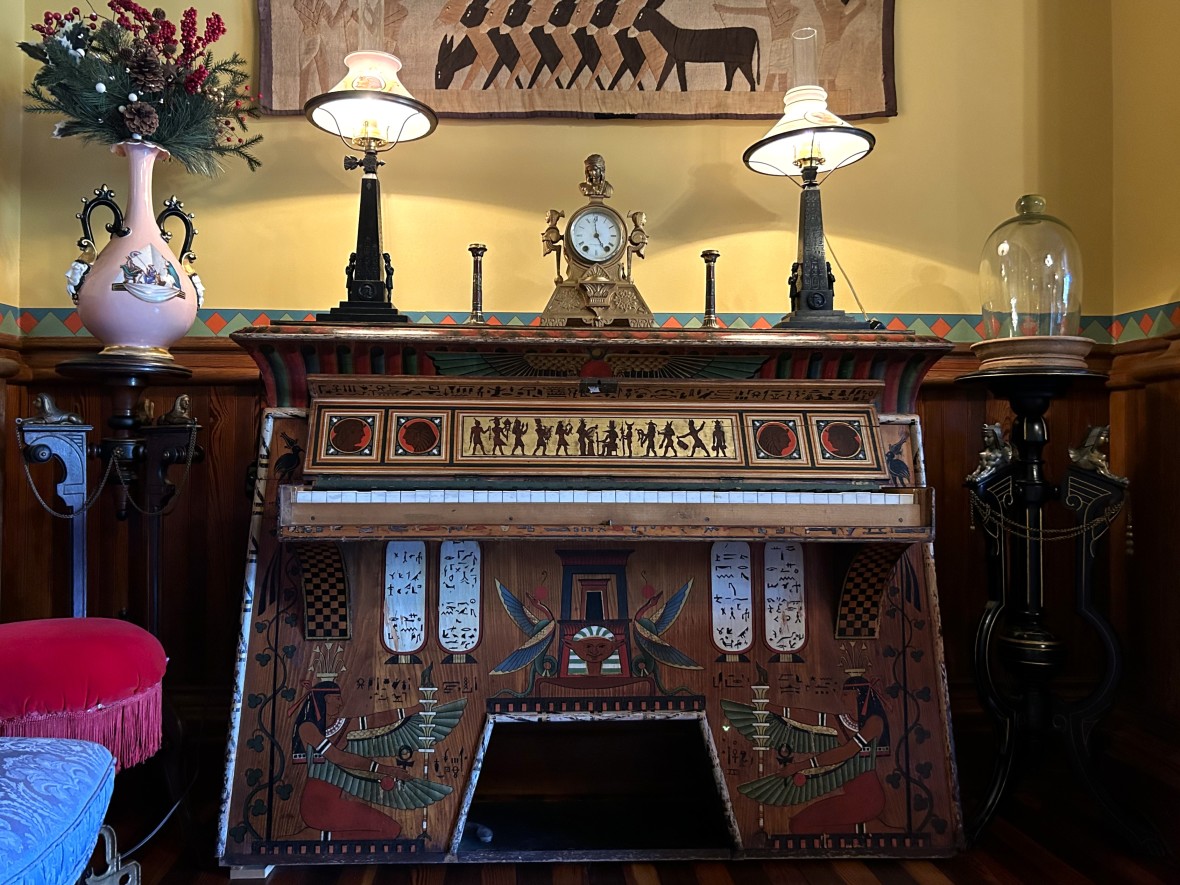 Egyptian Revival spinet piano